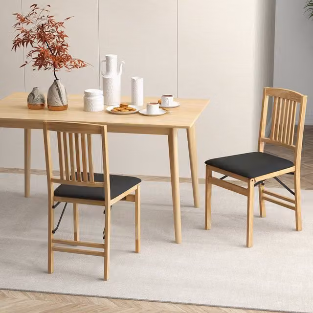 Set of 2 Costway Foldable Upholstered Kitchen Chairs in Black