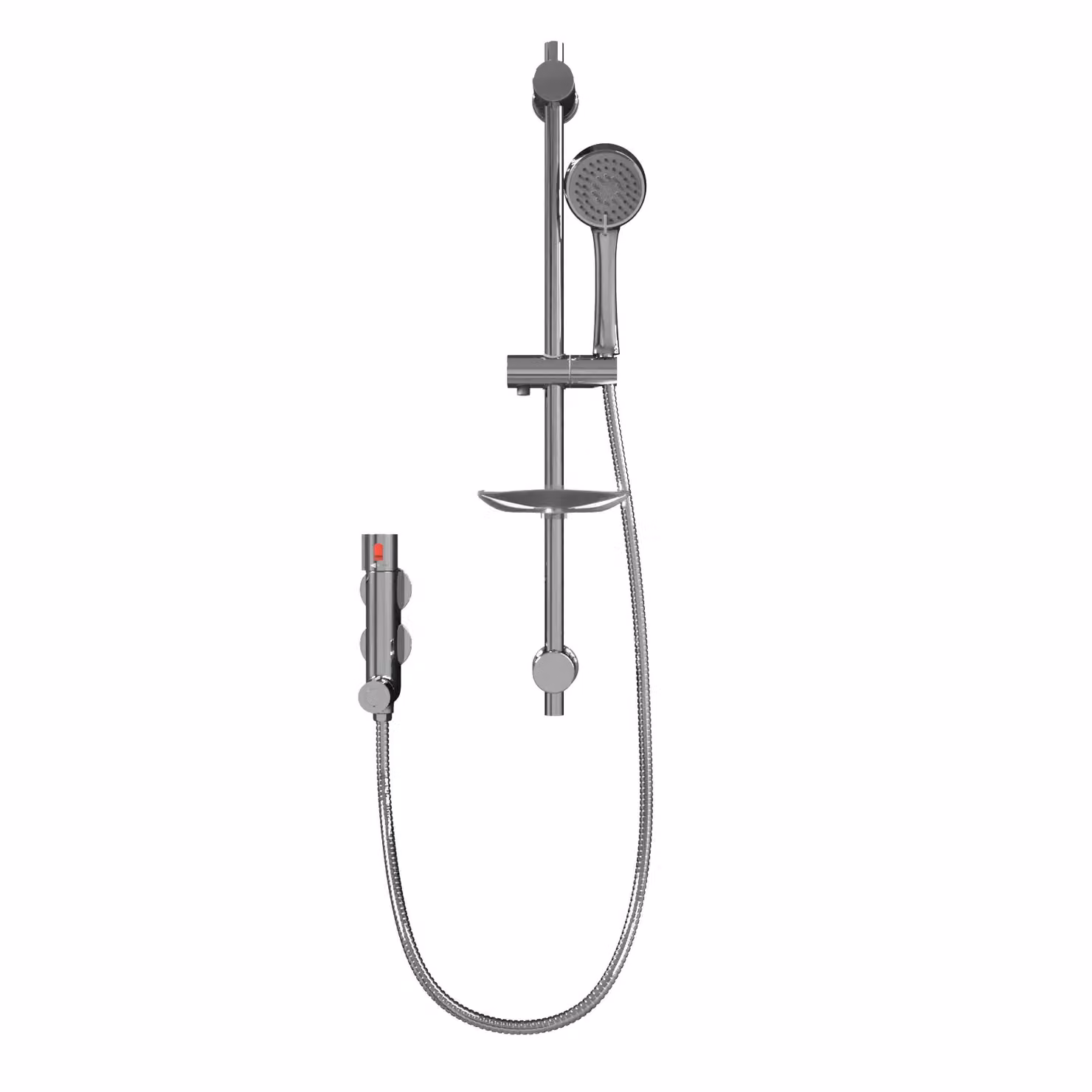 Nes Home Mini Vertical Thermostatic Shower Mixer Valve with Slider Rail, Handset and Hose in Silver – 2