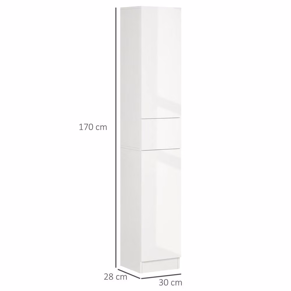 STILVORA Modern Glossy White Freestanding Tall Bathroom Cabinet with Internal Drawers and Shelves, H: 170 cm, W: 30 cm – 3