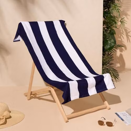 OHS Striped Microfibre Quick Dry Beach Towel in Blue and White, W/H: 71 x 152 cm – 1