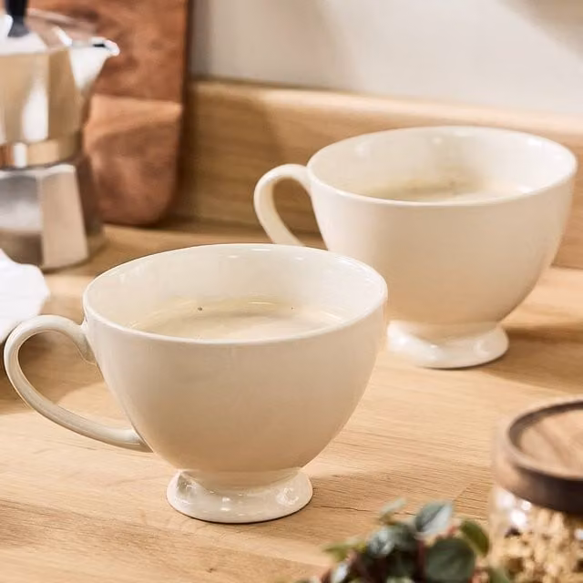 Dibor Montmartre Set of 4 Large White and Beige Ceramic Tea Cups and Coffee Mugs – 1