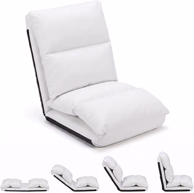 Gymax Adjustable Foldable Gaming Floor Chair with Padded Cushion in White – 1