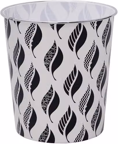 MantraRaj Small Leaves Plastic Waste Paper Bin, 2.5 l, Black, White and Silver – 1