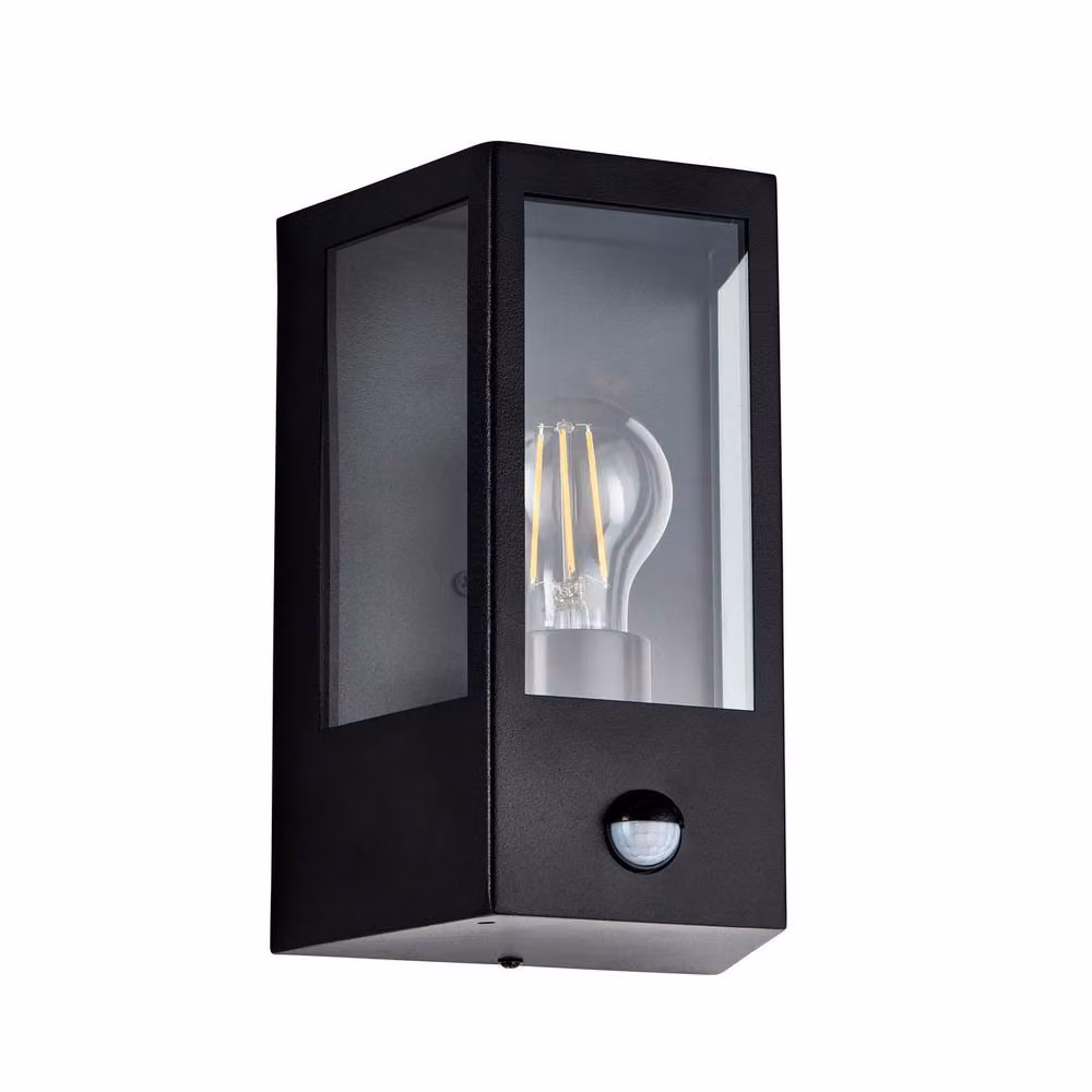 Netlighting Huntington Outdoor Wall Lantern in Matt Black and Transparent Glass with Motion Sensor and Timer, E27 – 4