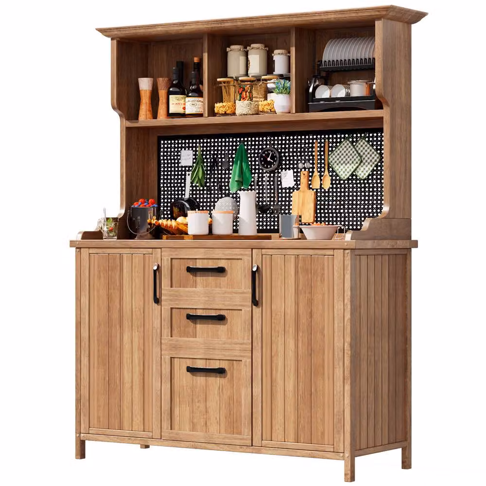 Rolipo Solid Fir Wood Garden Storage Cabinet with Drawers in Brown – 10
