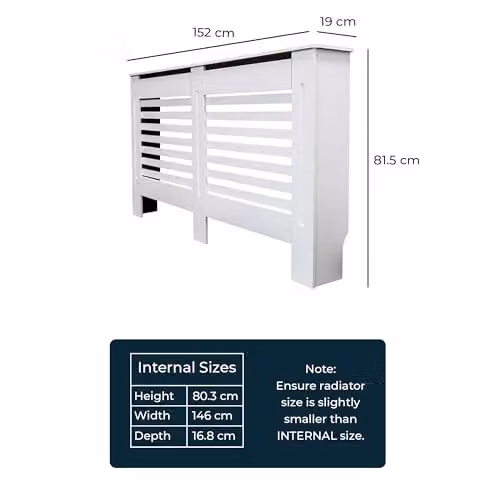 Airwave Horizontal Line Style Radiator Cover in White Painted MDF, W/D/H: 152.0 x 19.0 x 81.5 cm – 2