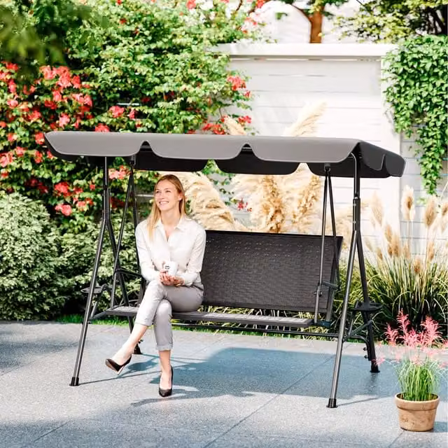 Outsunny 3 Seater Modern Garden Swing with Adjustable Sun Canopy in Grey
