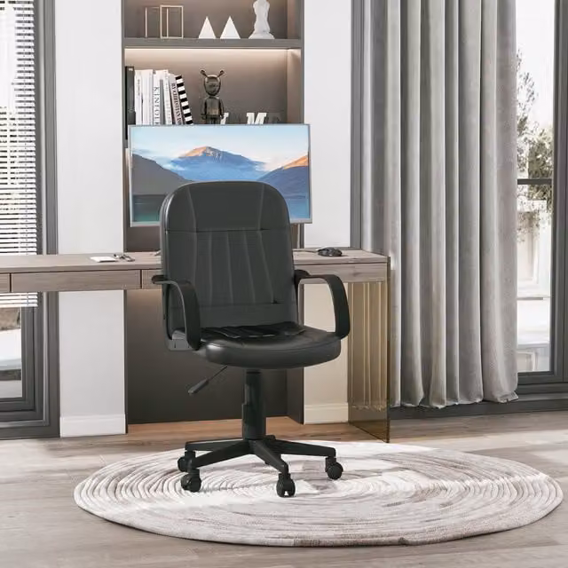 HOMCOM Black PU Leather Executive Swivel Office Chair with Armrests and Castors