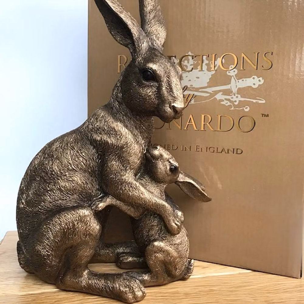 Leonardo Reflections Bronzed Hare with Baby Figurine, Bronze Colour, Height: 25 cm – 2