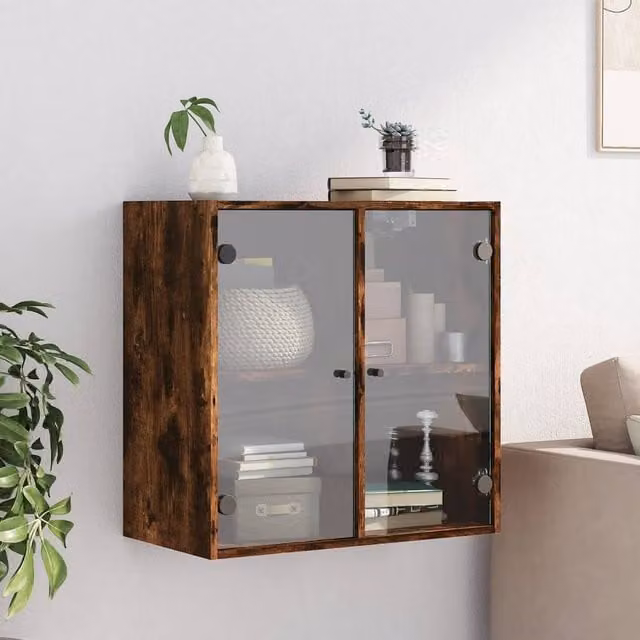 Berkfield Home Wall Cabinet with Glass Doors in Smoked Oak Brown, W: 68 cm, D: 37 cm, H: 68.5 cm – 1