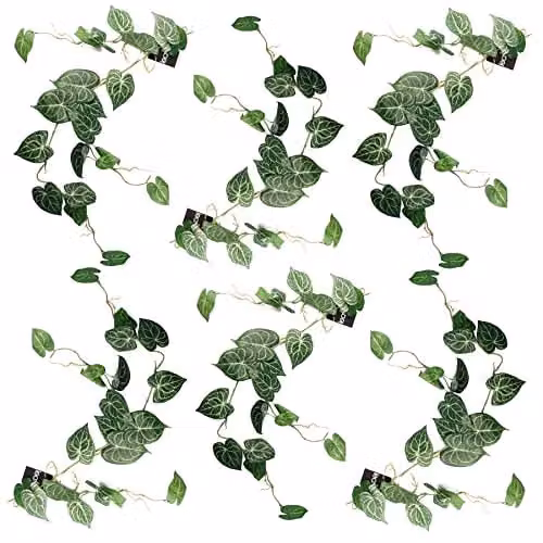 Leaf Design Multipack of 6 Green Artificial Hanging Trailing Rounded Ivy Plants, Length: 100 cm