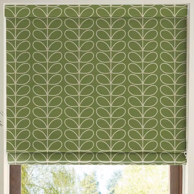 Orla Kiely Linear Stem Made to Measure Blackout Roman Blind in Chalky Green