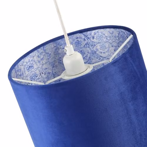 Happy Homewares Blue Velvet Drum Lamp Shade with Purple Floral Pattern Lining, Diameter: 25 cm, Height: 18 cm – 2