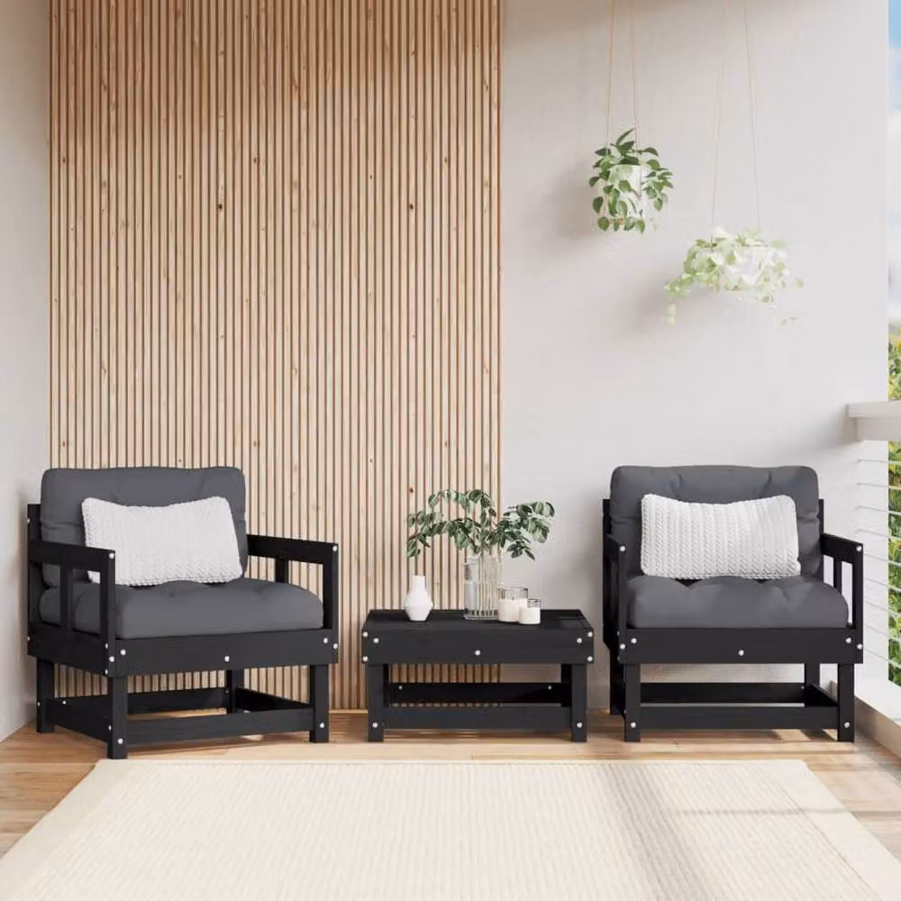 Berkfield Home Set of 2 Rustic Black Solid Pine Wood Garden Chairs – 2