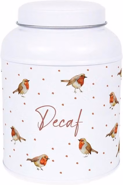 Purely Home English Robins Decaf Kitchen Storage Tin with Small Dome Lid, White Metal