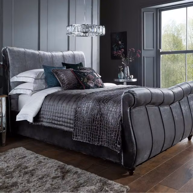 Flintshire Furniture Leona Grey Velvet Upholstered King Bed