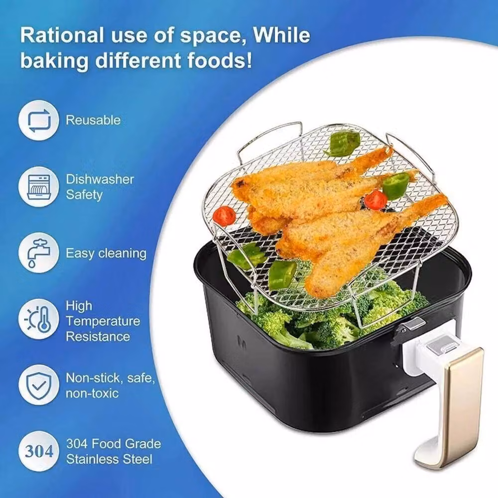 VOGREX Stainless Steel Stackable Square Ninja Air Fryer Rack in Silver – 5