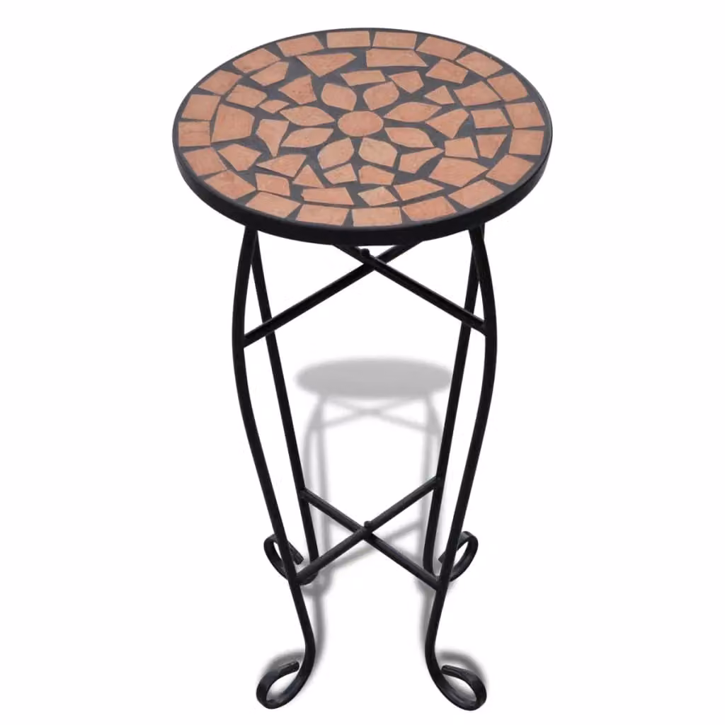 Berkfield Home Mosaic Side Table and Plant Table in Black with Ceramic and Metal Construction, W/D/H: 30 x 30 x 60 cm – 2