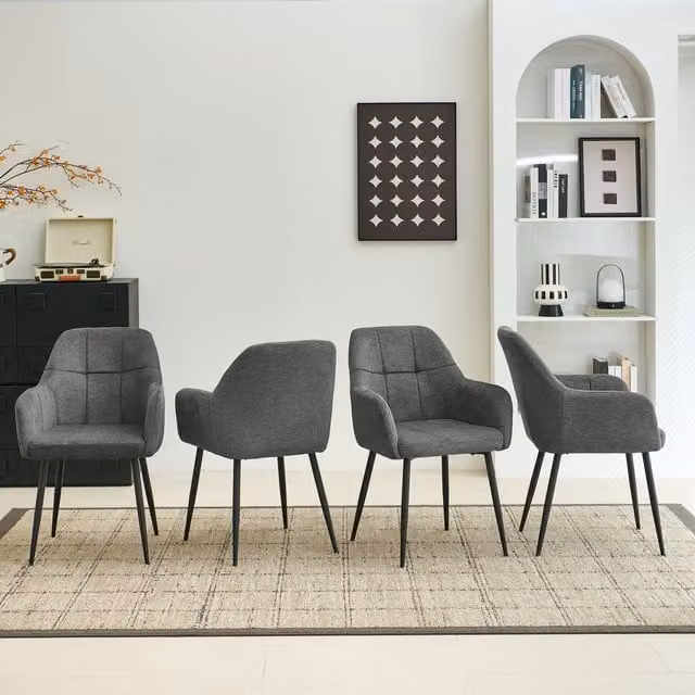 SONARA Set of 4 Modern Ergonomic Dining Chairs with Plush Grey Fabric Upholstery – 1