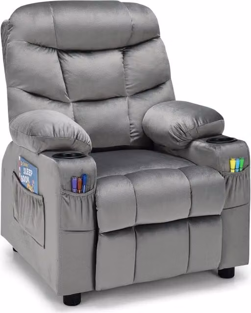 Costway Grey Velvet Fabric Recliner Chair with Adjustable Back and Armrests