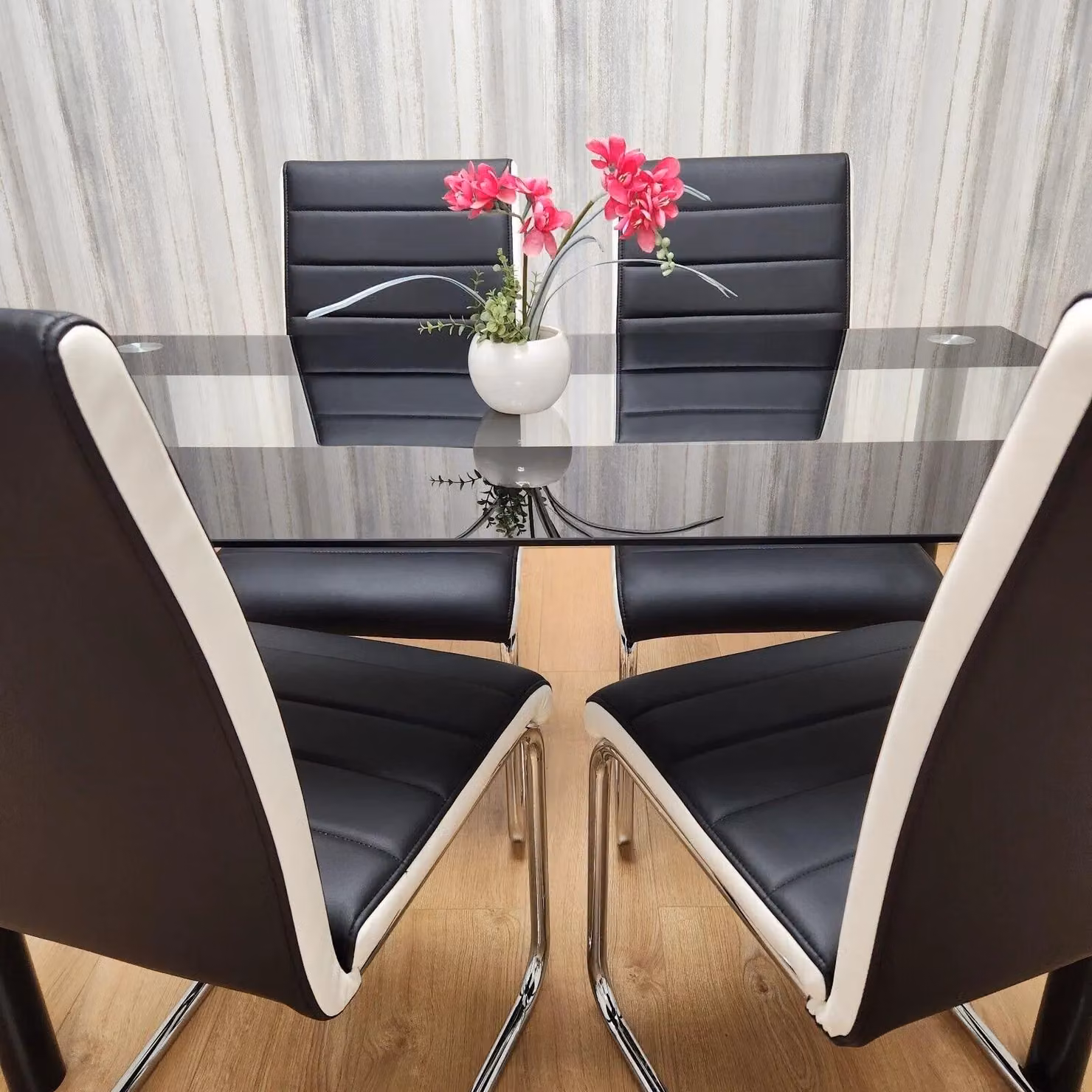 KOSY KOALA Dining Table Set with 4 Faux Leather Padded Chairs, Black and White, W/D/H: 120 x 70 x 75 cm – 2