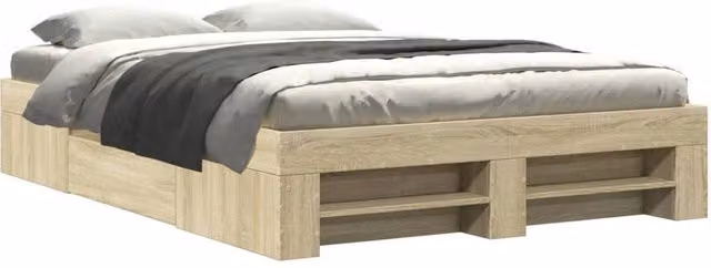 Berkfield Home Sonoma Oak Double Bed Frame with Drawers in Light Oak, W/D/H: 135 x 190 x 33 cm