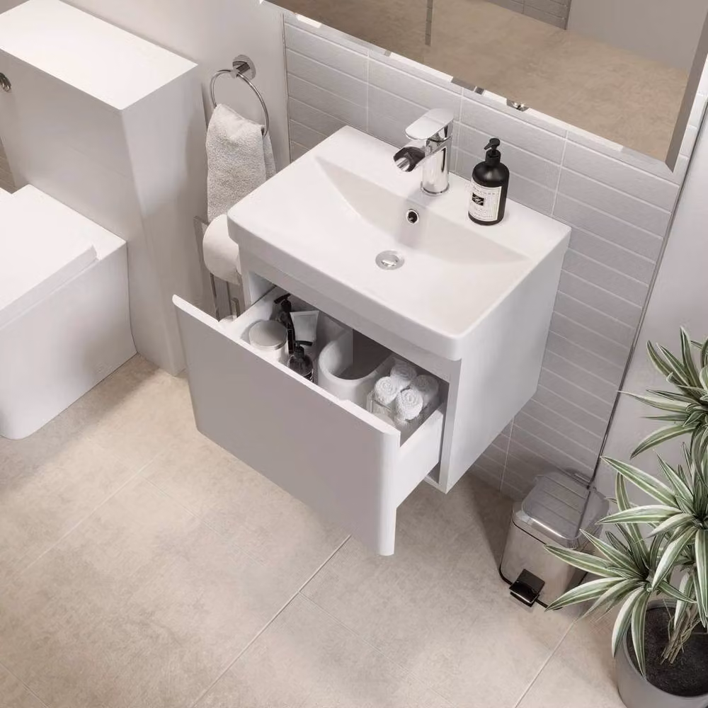 FORGEVIO White Wall Hung Bathroom Vanity Unit with Soft Close Doors and Internal Drawers – 2