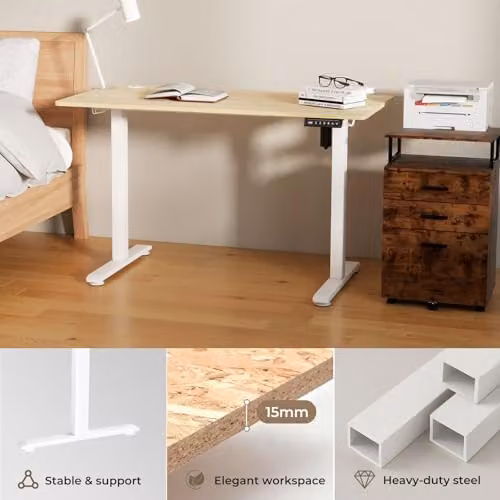 Levede Electric Height Adjustable Standing Desk with 4 Memory Smart Panel and Splice Board in Natural Wood Brown, W: 120 cm, D: 60 cm – 3