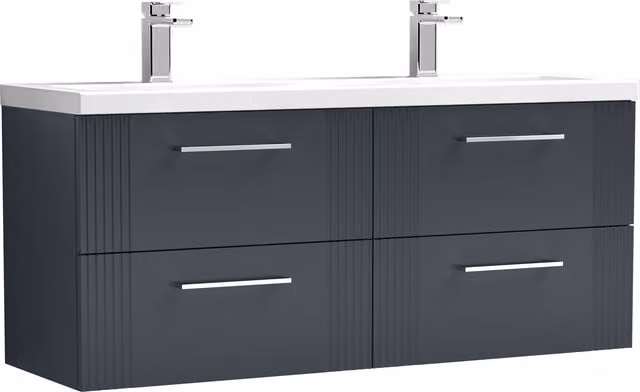 Balterley Wall Hung 4 Drawer Vanity Unit with 2 Ceramic Basins, Satin Dark Grey, W: 120 cm – 1