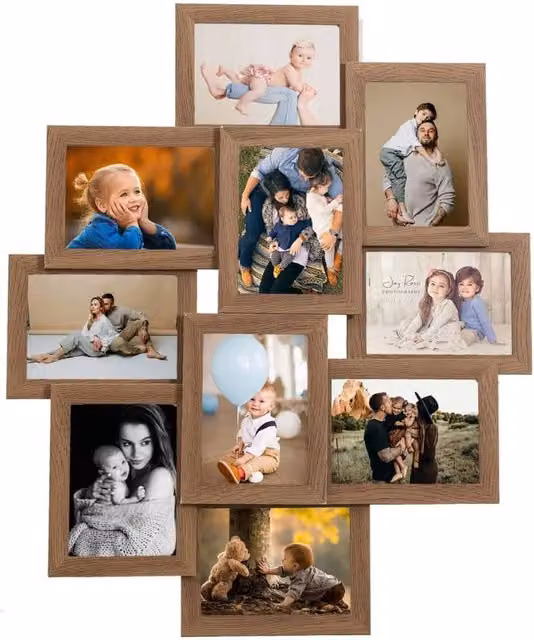 Berkfield Home Modern Rectangular Collage Photo Frame for 10 Pictures, Light Brown – 1