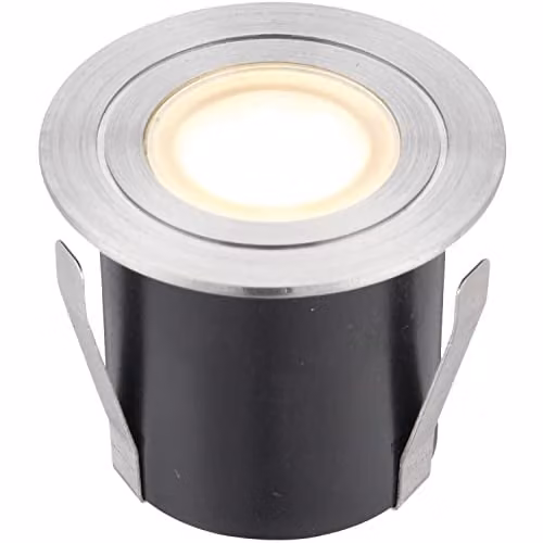 Loops Recessed Outdoor LED Guide Light in Silver Stainless Steel with Warm White Light, IP67 Rated