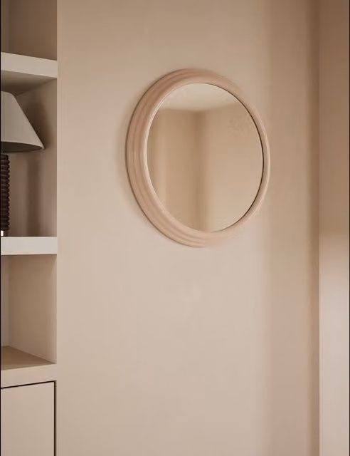 M&S Ribbed Gloss Round Wall Mirror in Beige