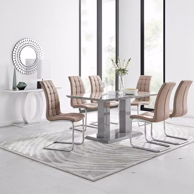 FurnitureboxUK Imperia Grey Dining Set with 6 Murano Chairs and Rectangular Glass Table in Cappuccino