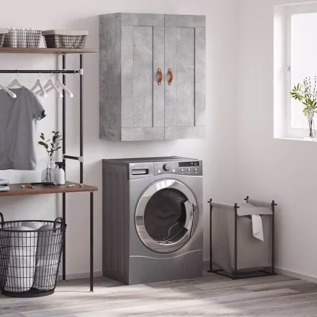 Berkfield Home Wall Mounted Cabinet in Concrete Grey, W/D/H: 69.5 x 34 x 90 cm