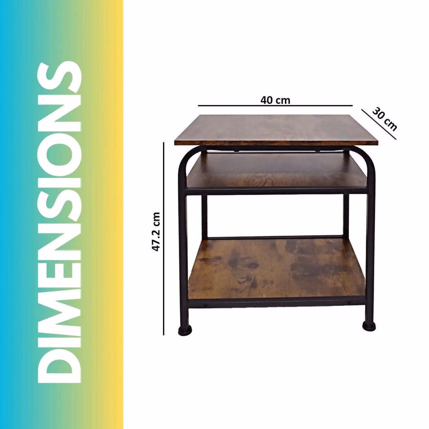 Pirlo Plush 3 Tier Industrial Side Table in Brown and Black, W/D/H: 47.5 x 30 x 40 cm – 3