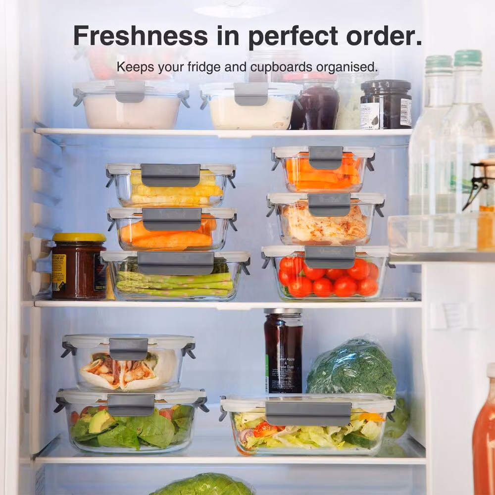 VonShef 12 Piece Glass Meal Prep Food Storage Containers with Airtight Snap Lids, Transparent – 3