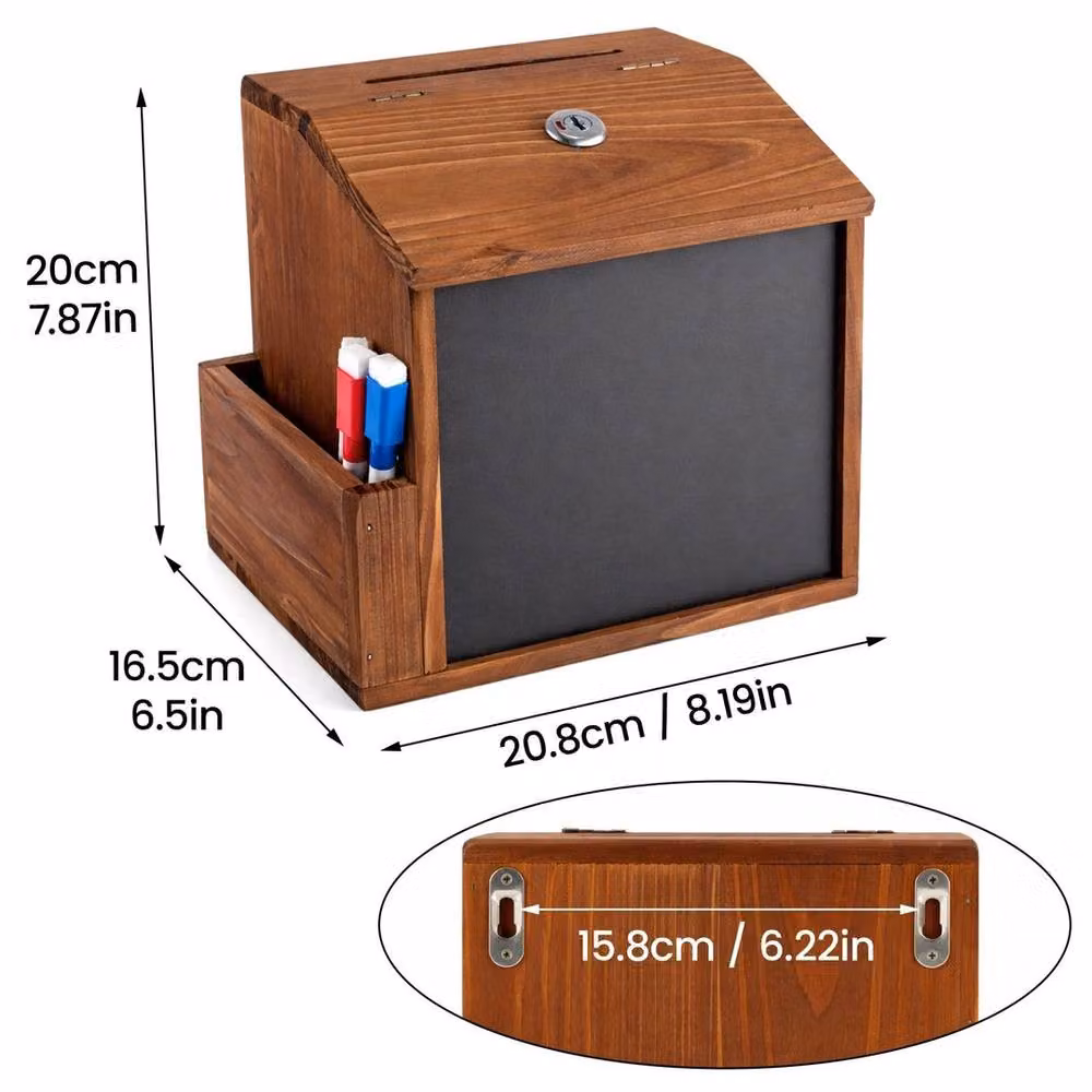 Havendro Brown Wooden Wall Mount Lockable Suggestion Box with Chalkboard – 2