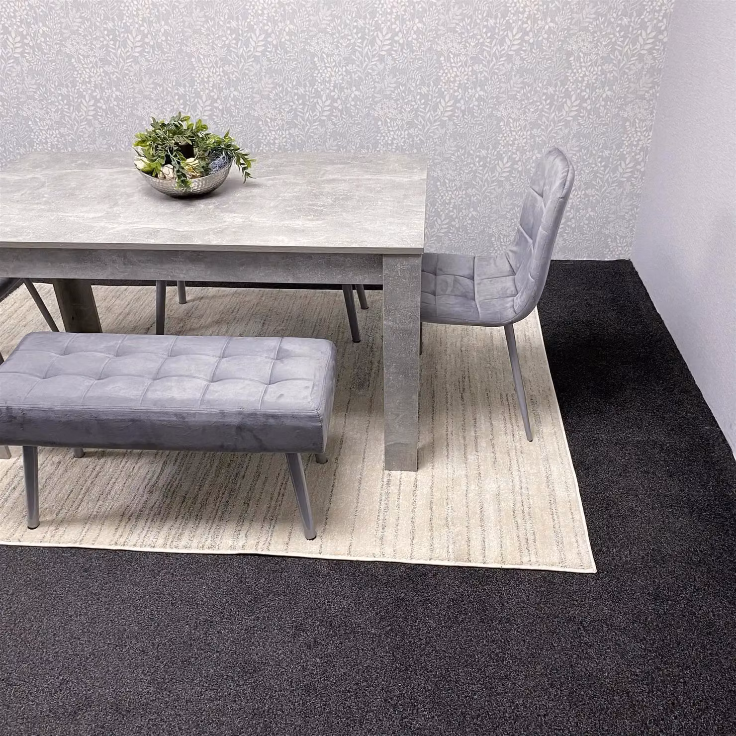 KOSY KOALA Grey Modern Dining Table Set with 2 Chairs and 1 Bench, W/D/H: 140 x 80 x 75 cm – 6