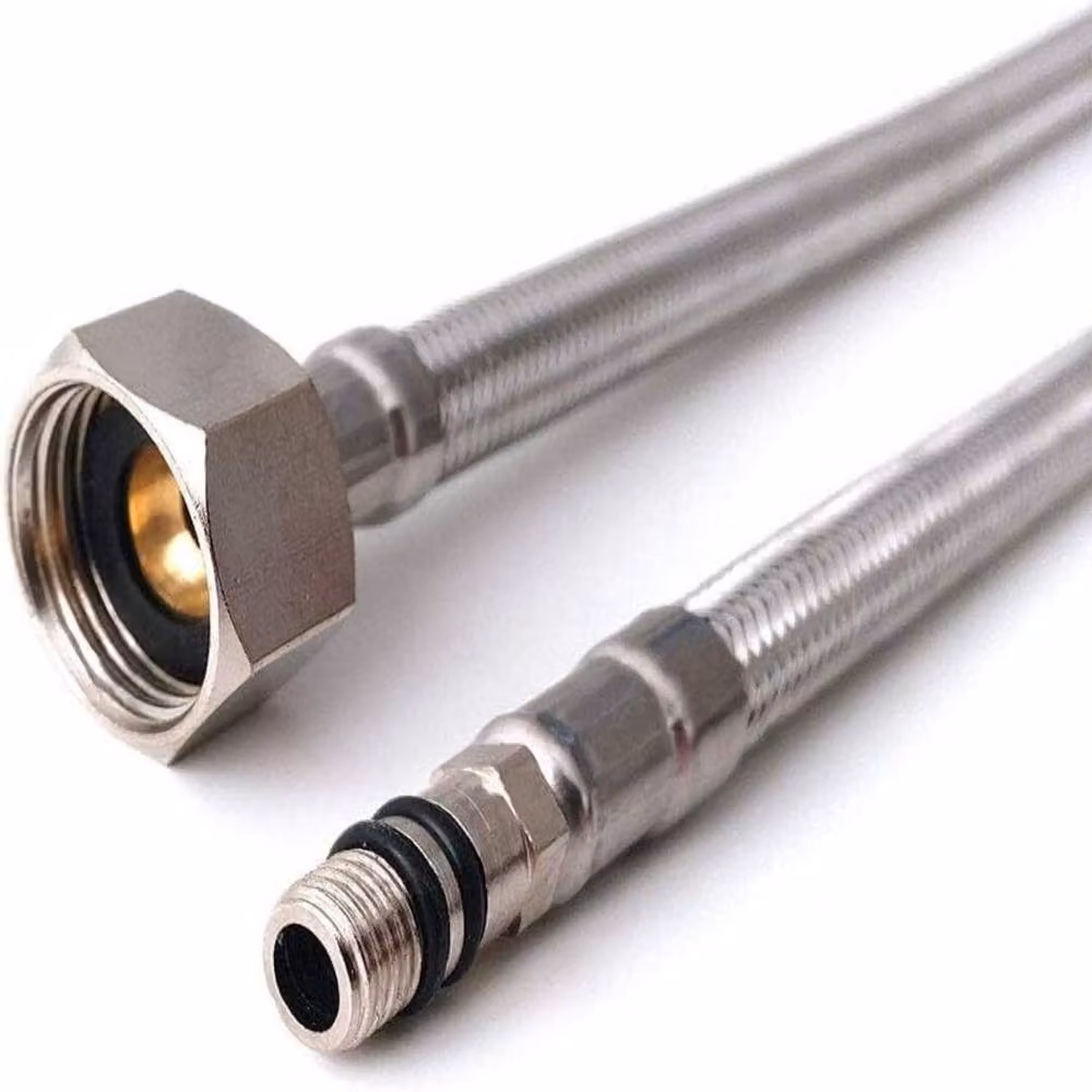 ATEK Pair of Silver Stainless Steel Flexible Tap Connectors, 60 cm Braided Hose Pipe for Kitchen Sink and Bathroom Basin Monobloc Mixer Taps – 2