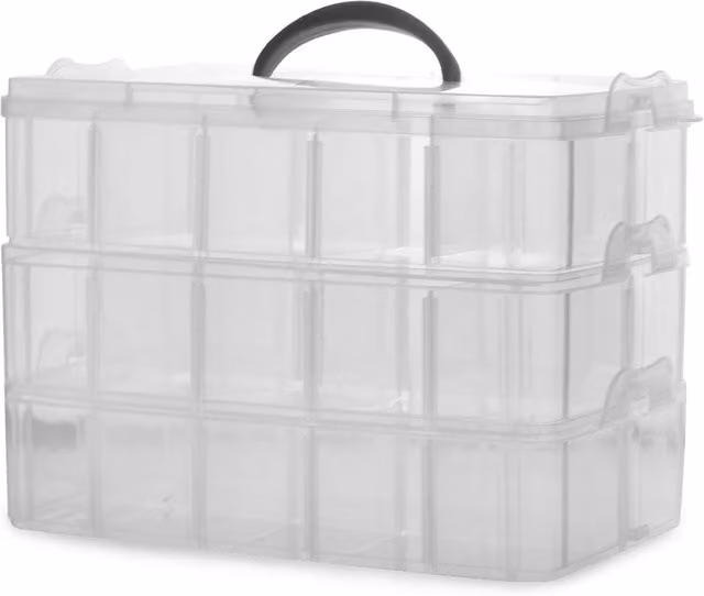 Pukkr 3 Tier Plastic Storage Boxes with Handles in White and Transparent