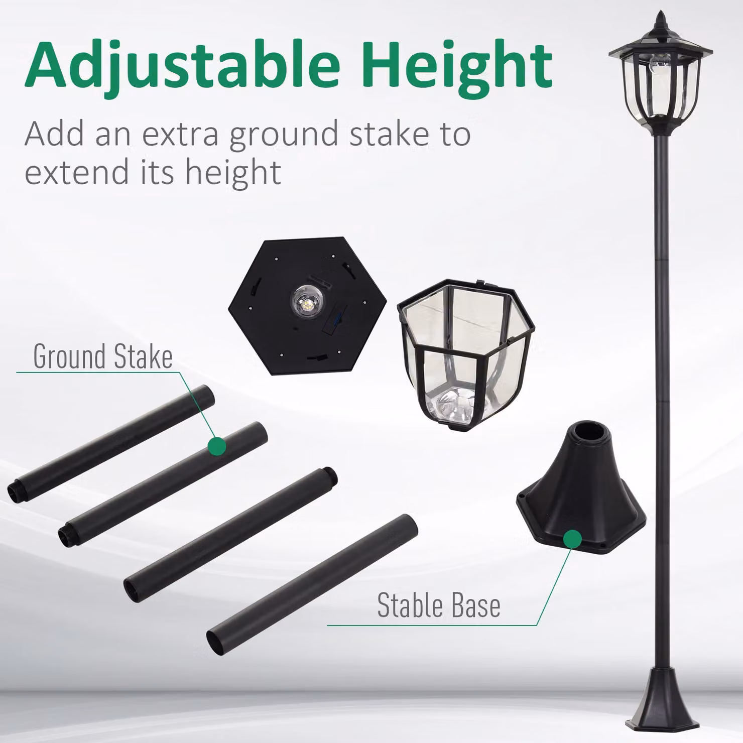 Outsunny Set of 6 Solar Powered LED Post Lamp Lanterns in Black with Dusk Sensor and Warm White Light – 3