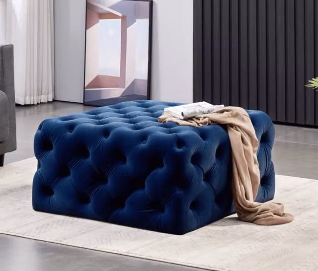 Life Interiors Melia Square LUX Velvet Pouffe in Blue
