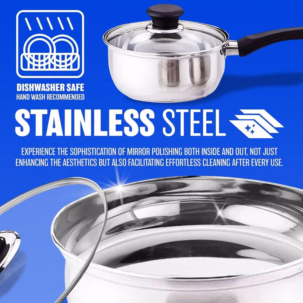 BARGAINS-GALORE Prima 3-Piece Stainless Steel Cookware Set with Saucepan, Pots and Lids in Metallic Silver – 4