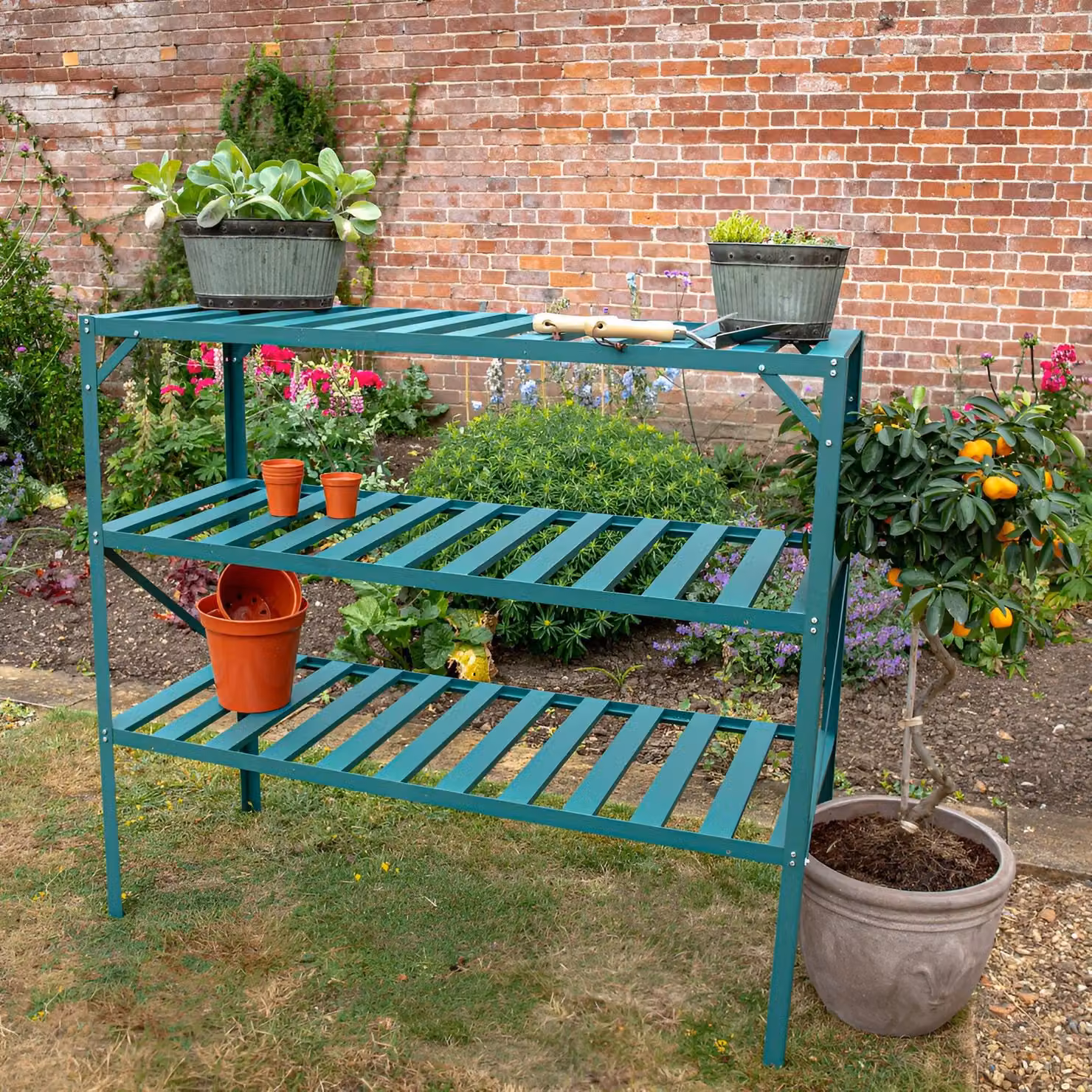 Primrose Traditional 3 Tier Greenhouse Staging Shelf Workbench, Green, Width: 126 cm – 2