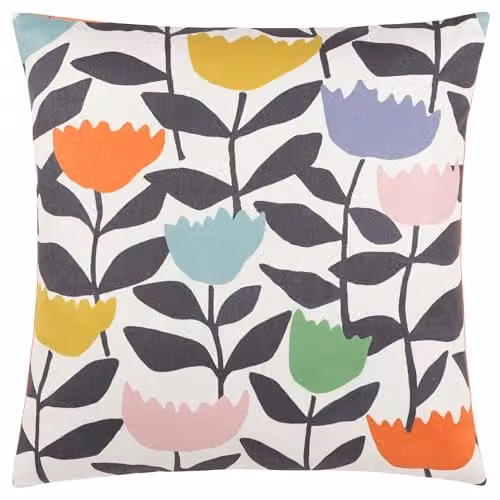 Riva Home Tulipa Floral Square Cushion, Multicolour, W/D/H: 50 x 50 x 50 cm