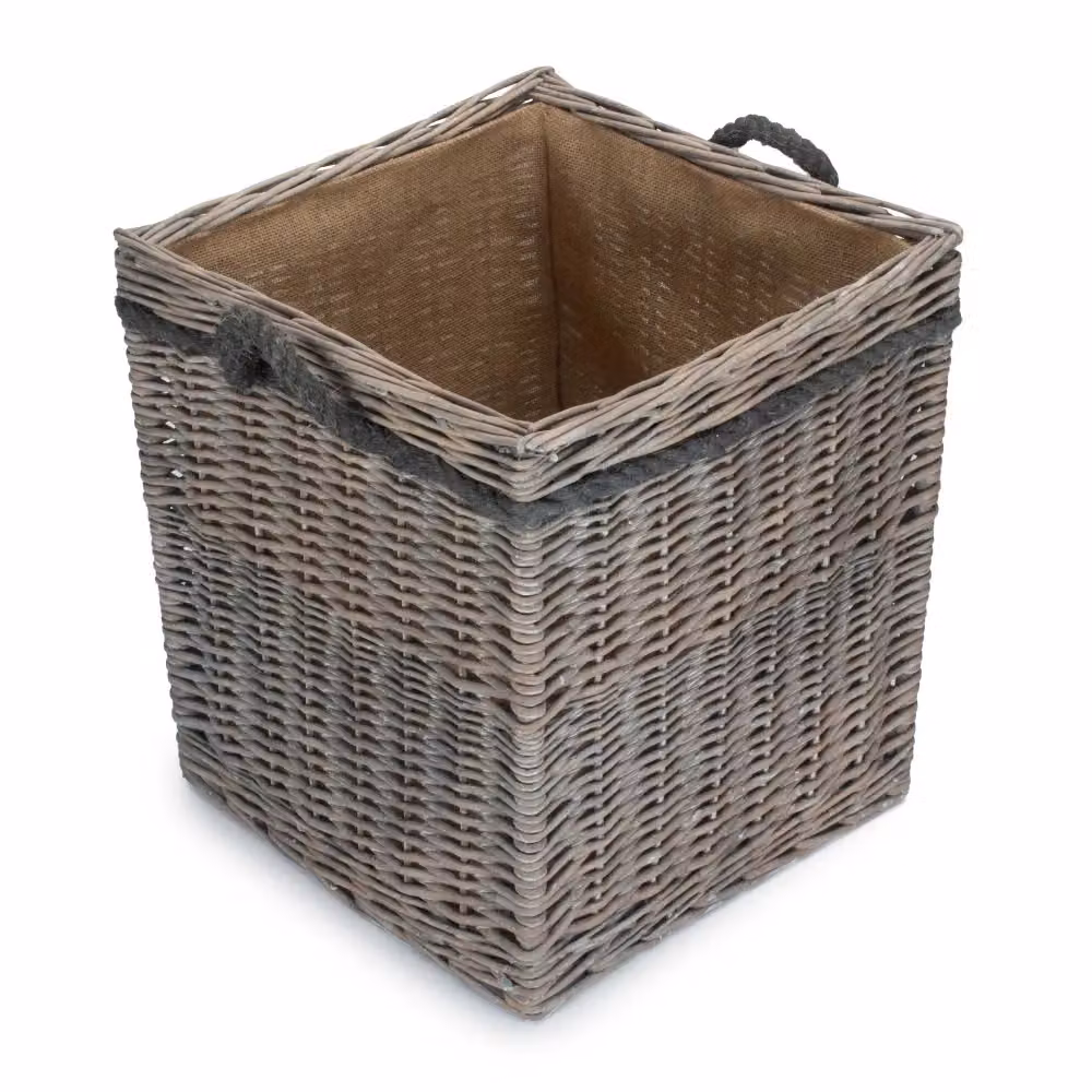 Red Hamper Medium Wicker Log Basket in Grey Wash with Hessian Lining and Handles, W/D/H: 40 x 45 x 40 cm – 2