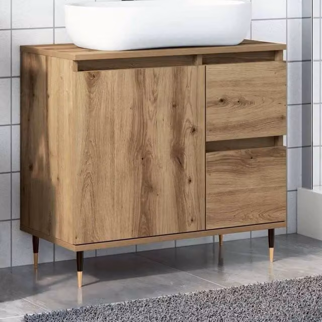Berkfield Home Artisan Oak Bathroom Cabinet in Brown, W: 65 cm, D: 33 cm, H: 60 cm – 1