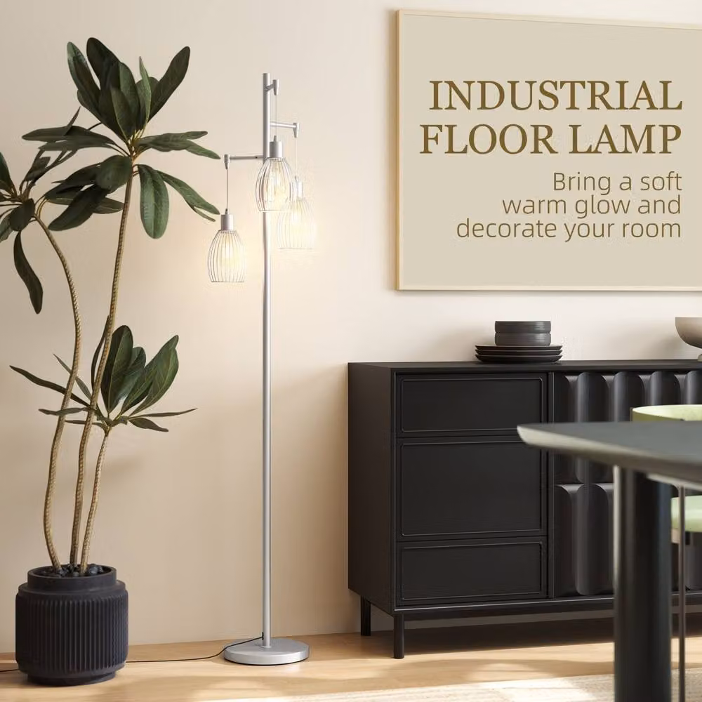 Wyld Haus Moba 3 Light Industrial Metal Floor Lamp in Silver Tone, Height: 170 cm – 4