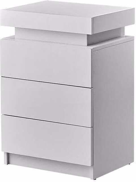 FLAVORA 3 Drawer High Gloss White Bedside Table with Integrated Lighting