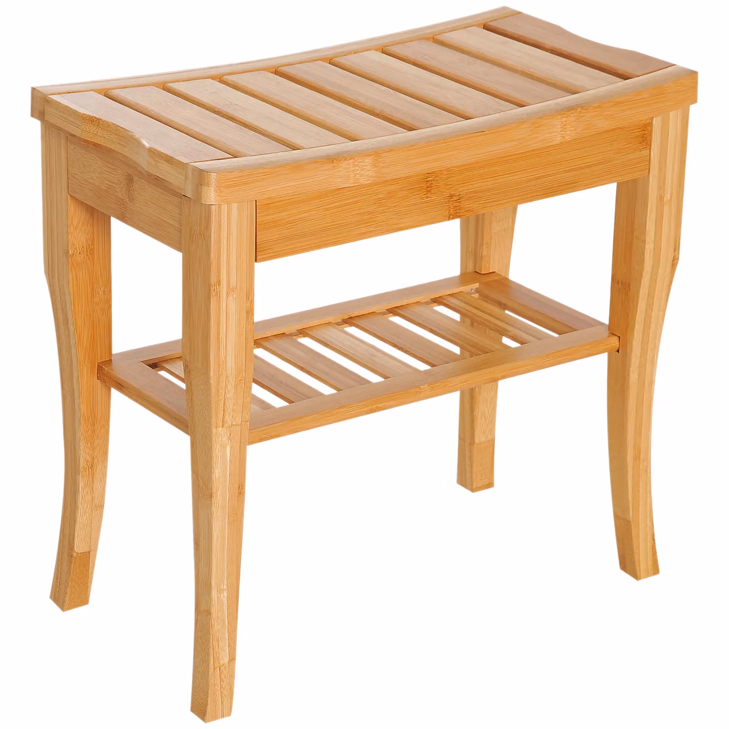 HOMCOM 2 Tier Slatted Wood Shower Bench and Storage Seat in Natural Brown – 2